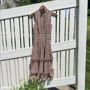 1. State  Leopard Smocked Neck Sleeveless Midi Dress XS